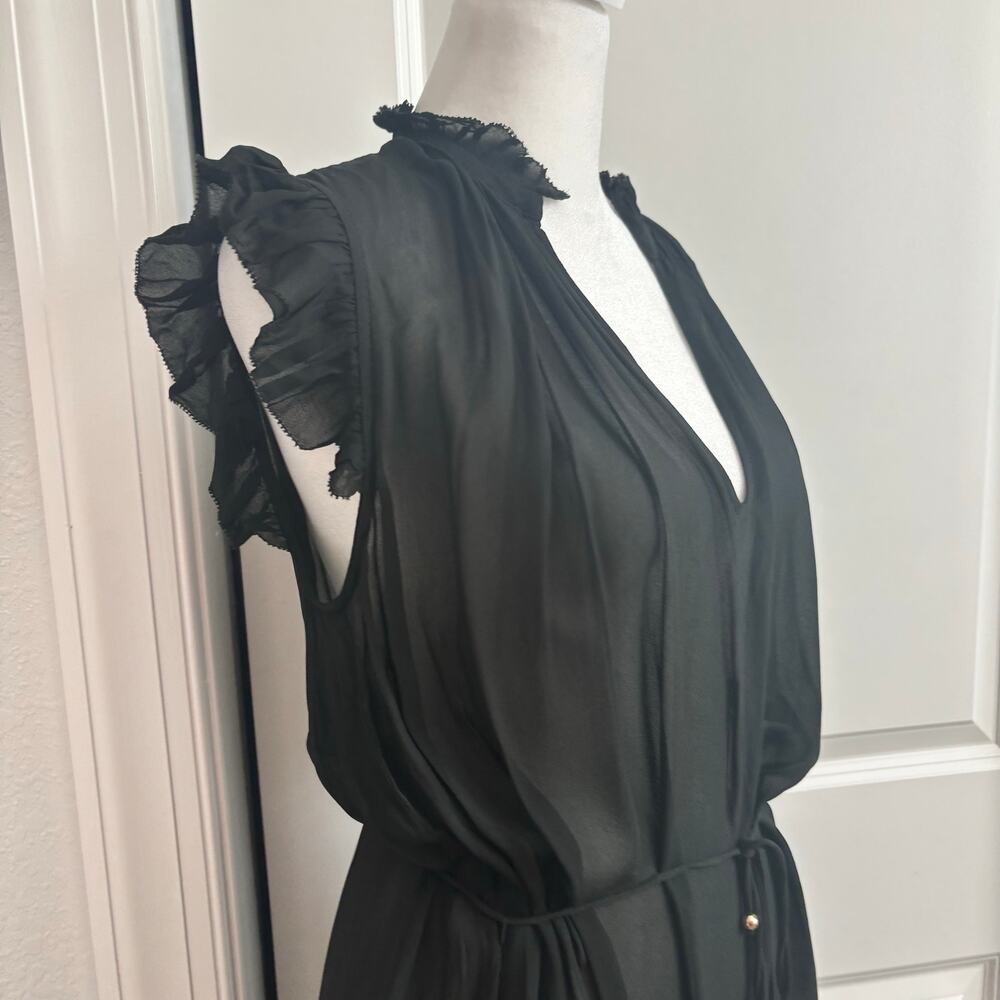 NWT Banana Republic Petite Flounced Hem Midi Dress Sz XS Black Sheer Minimalist - Picture 14 of 16